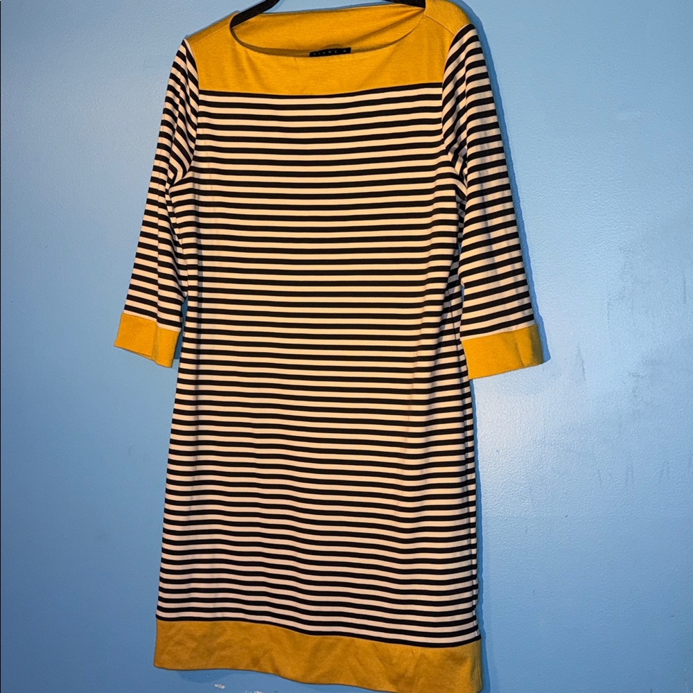 Tiana B. Black and Yellow Striped Long Sleeve Dress